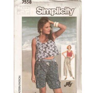 Vintage Simplicity 7558 Summer Top, Shorts & Pants (Jiffy) Sizes 10-12-14